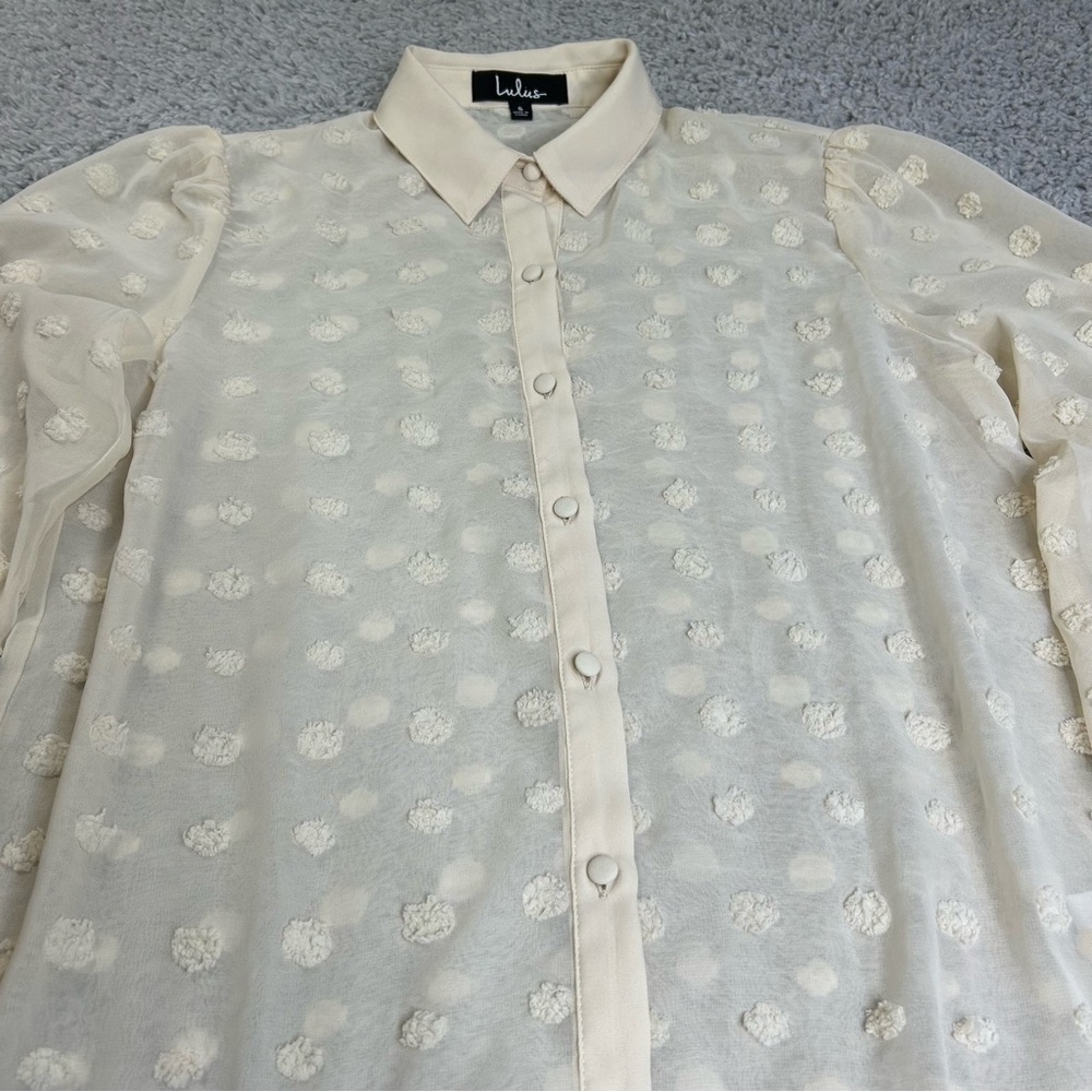 Lulus Top Womens Small Blouse Button Up Sheer Classic Polished Work Office Soft - Picture 2 of 4